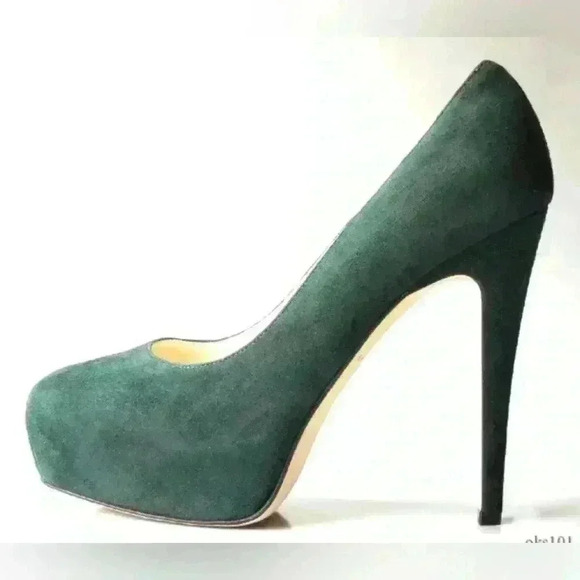 Brian Atwood Shoes - Brian Atwood Maniac Emerald Suede Leather Platform Heels